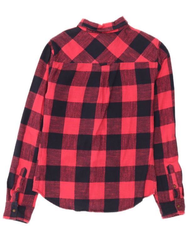 Camisa feminina Superdry Classic Fit flanela Reino Unido 10 pequeno algodão xadrez vermelho
