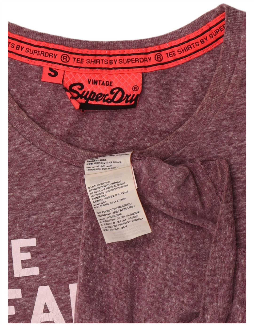 Camiseta gráfica feminina Superdry Top UK 10 pequeno poliéster roxo