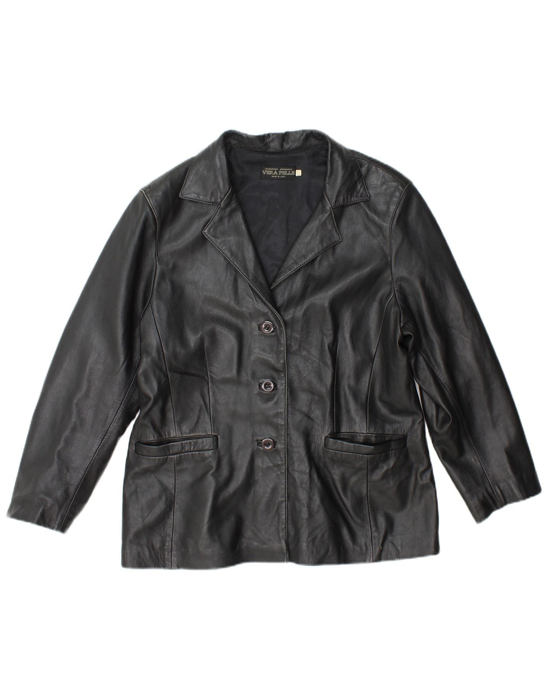 Jaqueta de couro feminina vintage IT 50 XL couro preto