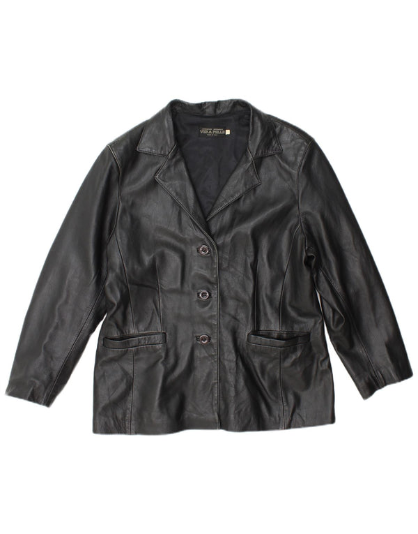 Jaqueta de couro feminina vintage IT 50 XL couro preto