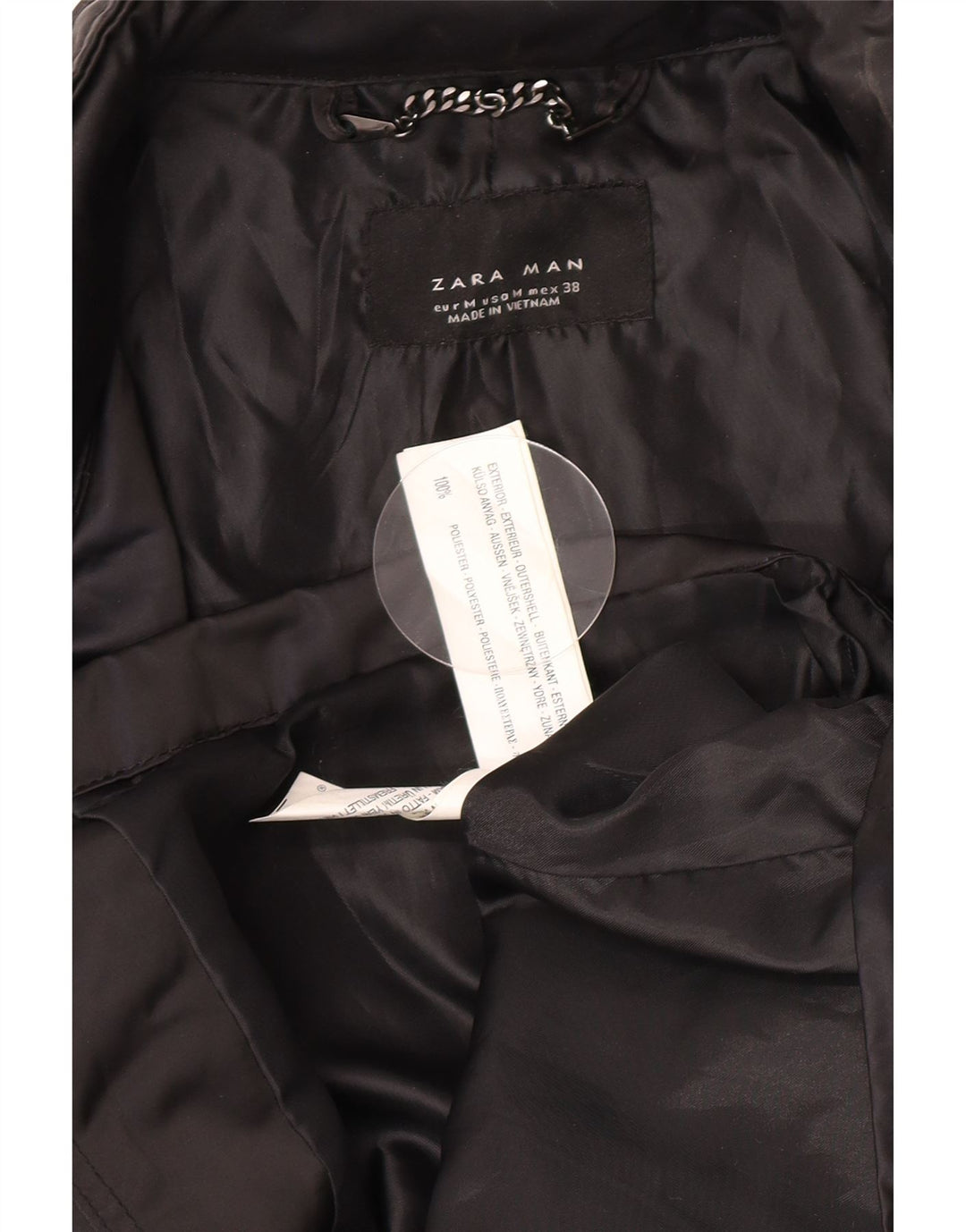 Jaqueta utilitária masculina Zara com capuz UK 38 poliéster preto médio