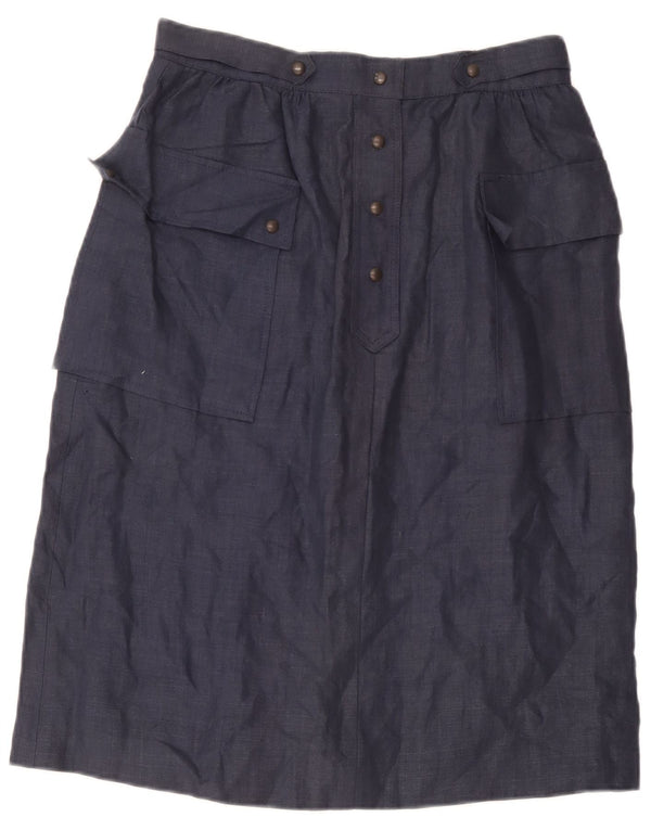 Saia cargo feminina vintage midi IT 46 grande W30 linho azul marinho