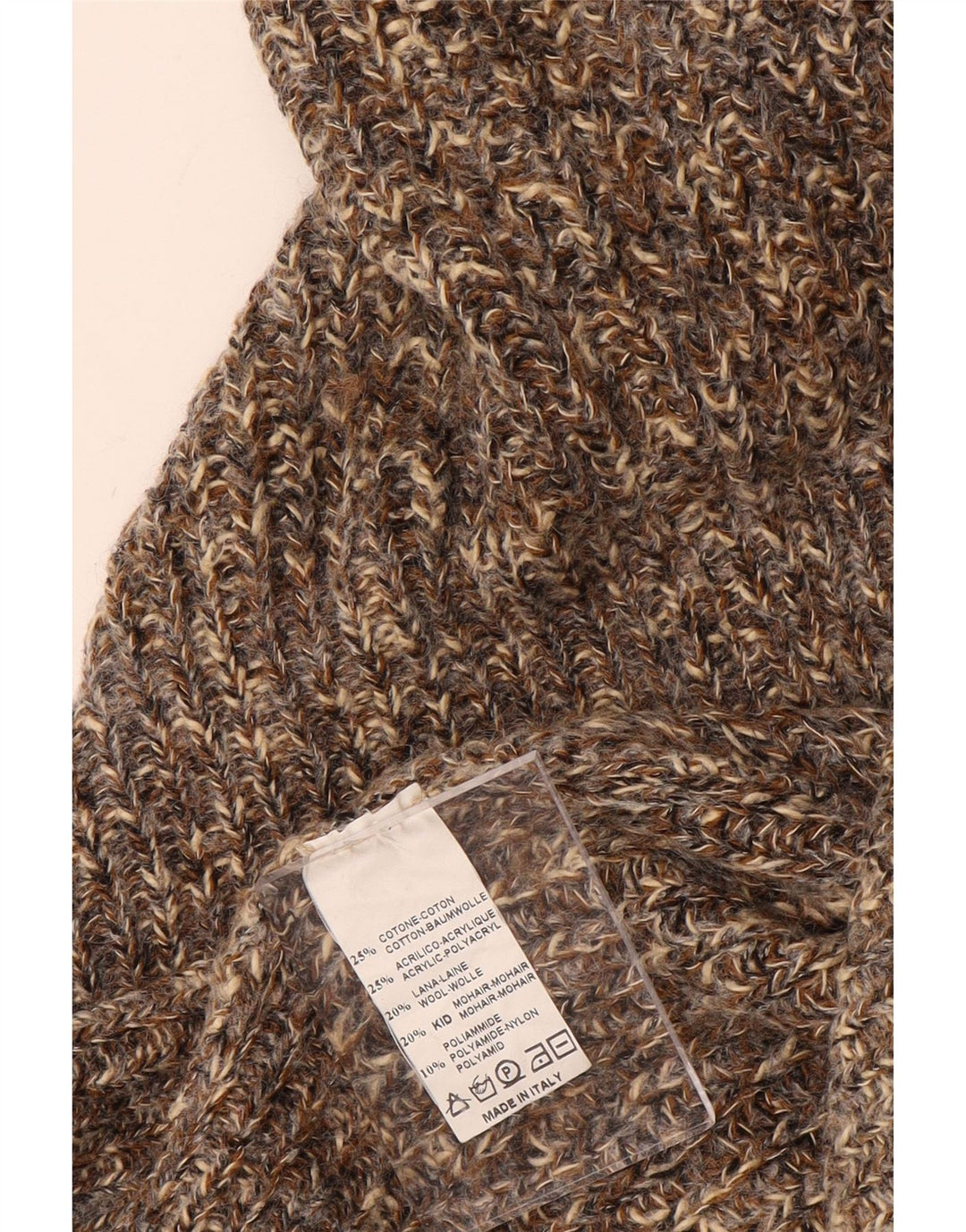 Suéter feminino VINTAGE com decote em V grande Reino Unido 18 XL marrom manchado