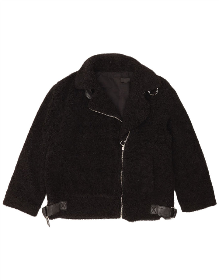 Jaqueta de lã superdimensionada feminina Topshop UK 14 poliéster preto médio
