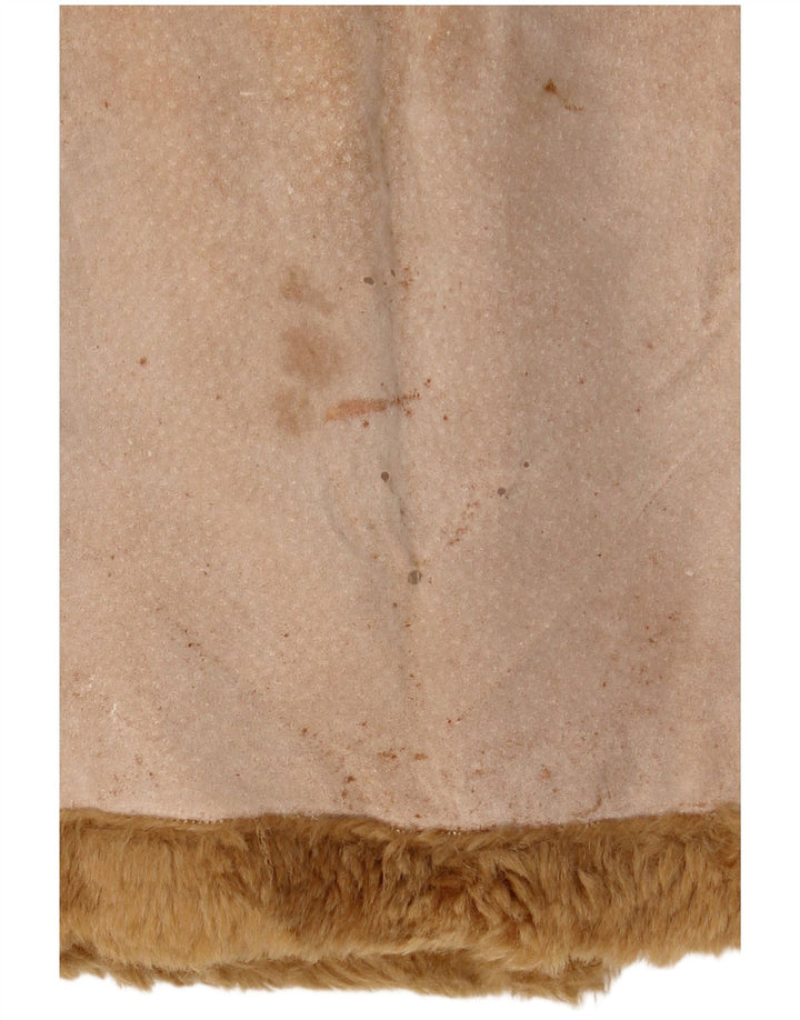 Zara Womens Shearling Jacket Reino Unido 14 Couro Bege Médio