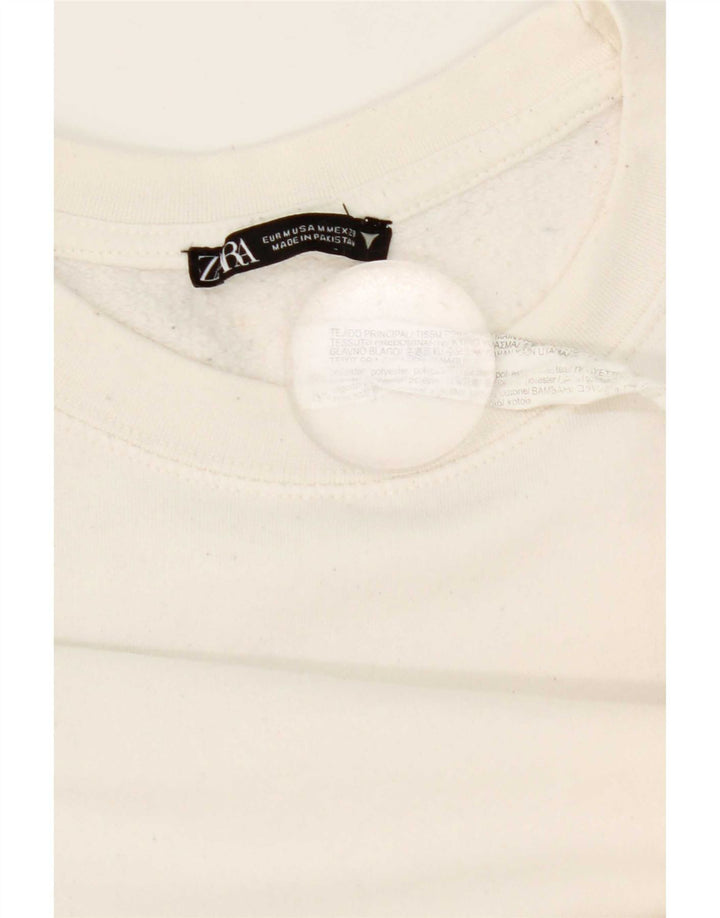 Zara Womens Crop Sweatshirt Jumper UK 14 Médio Poliéster Branco