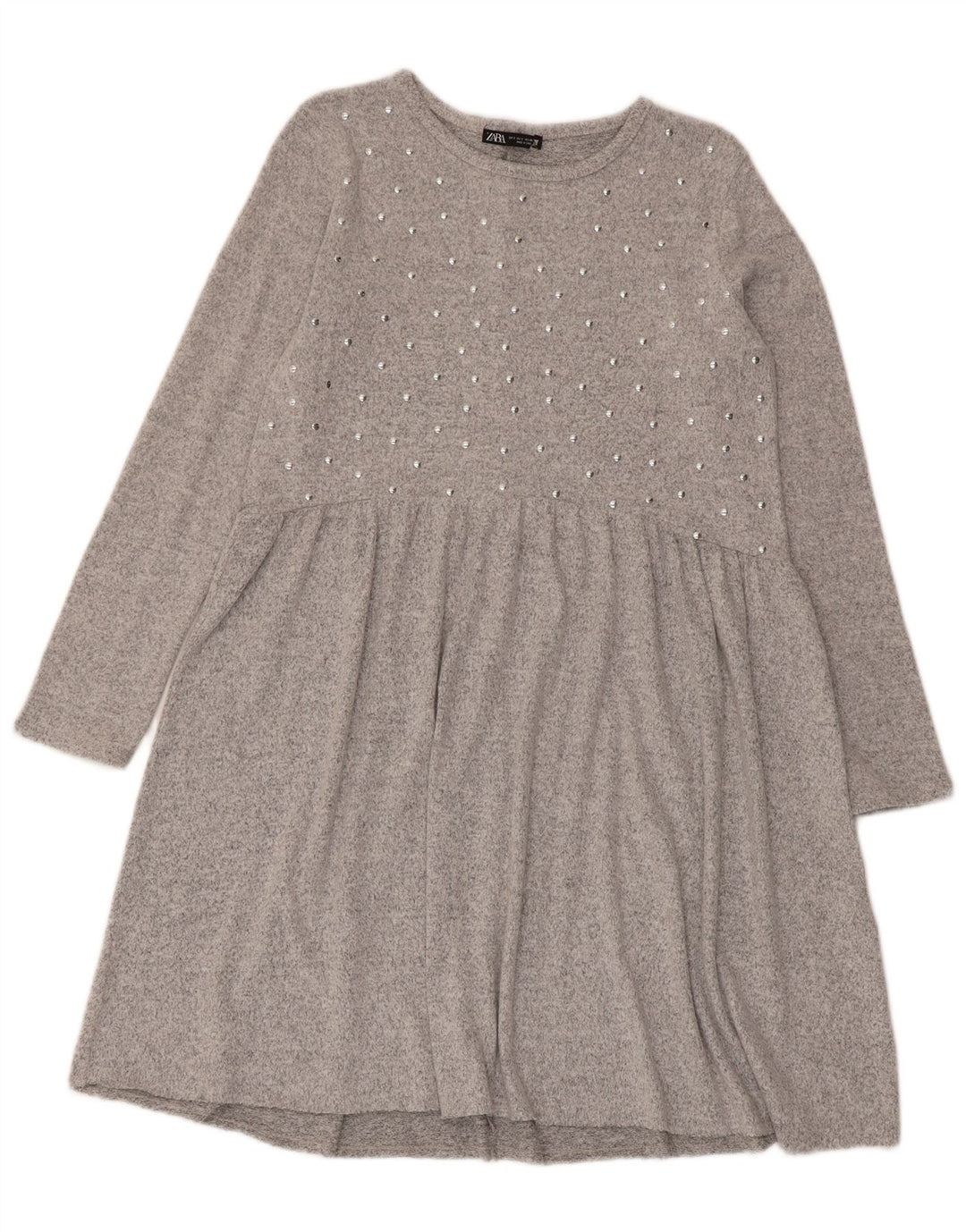 Vestido básico feminino de manga comprida Zara UK 10 pequeno poliéster cinza