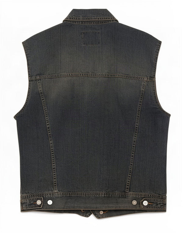 Sisley Mens Denim Gilet UK 40 Grande Algodão Azul