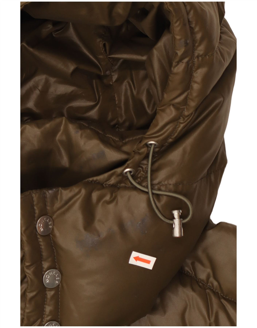 Moncler Jaqueta masculina acolchoada com capuz gráfico tamanho 5 2XL poliamida cáqui