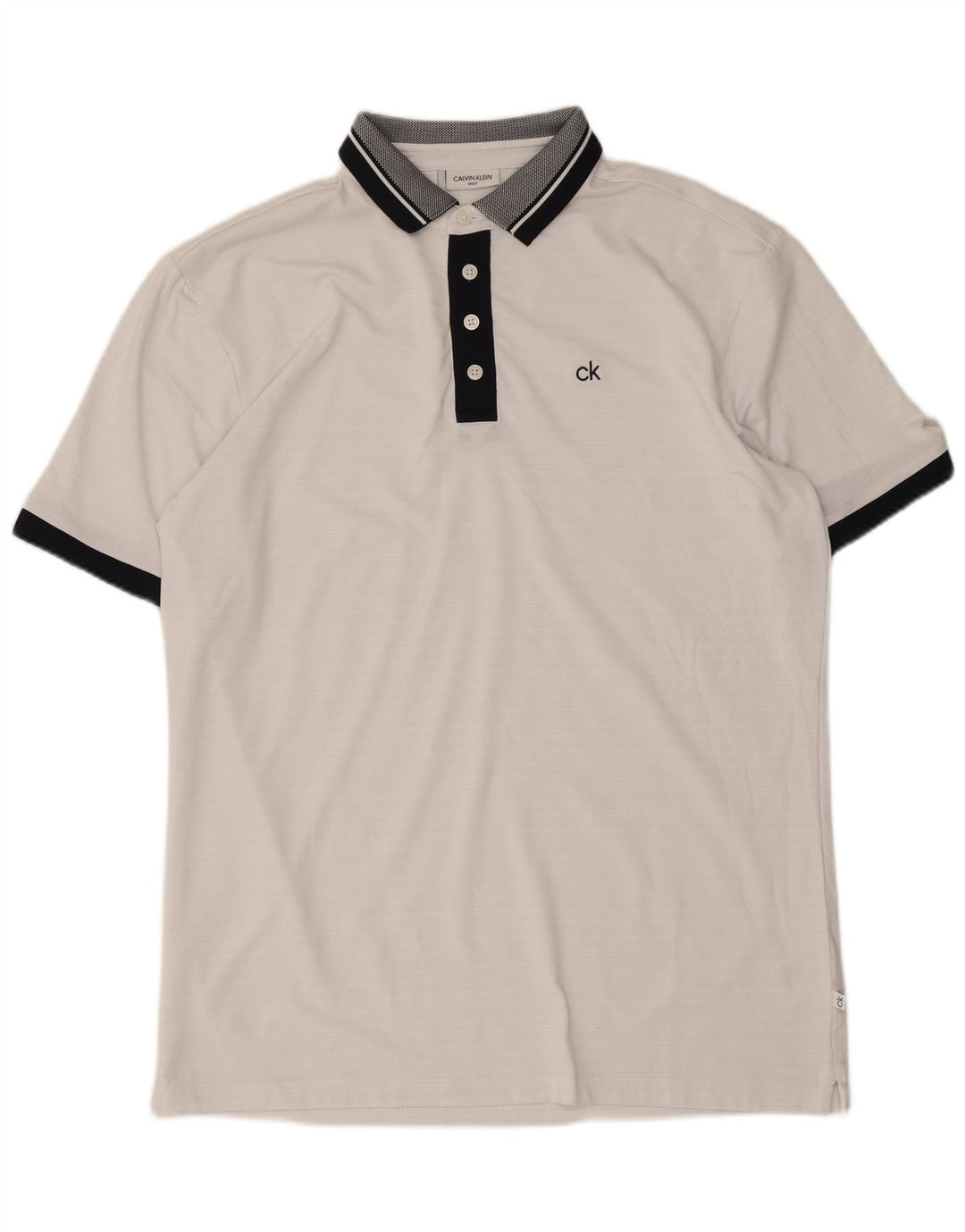 Camisa polo masculina de golfe Calvin Klein, poliéster colorblock branco médio