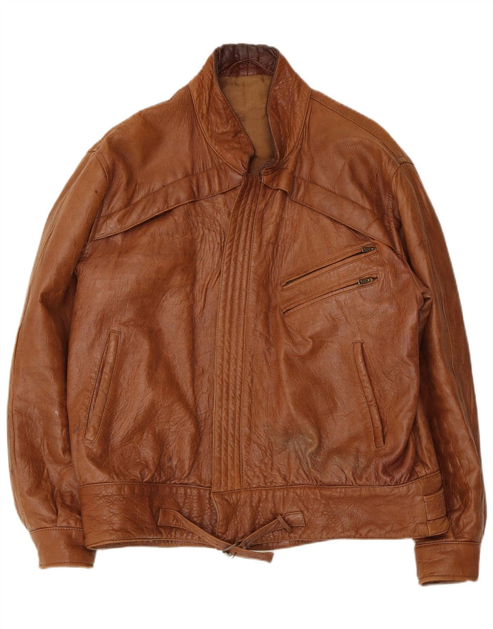 Jaqueta de couro masculina vintage EU 52 grande marrom