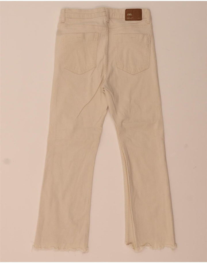 Zara Calça Jeans Feminina Crop Bootcut EU 38 Médio W28 L24 Bege