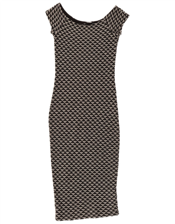 Vestido bodycon feminino Zara Reino Unido 8 pequeno preto geométrico