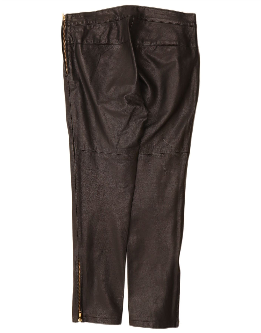 Calças de couro finas femininas vintage grandes W30 L28 couro preto