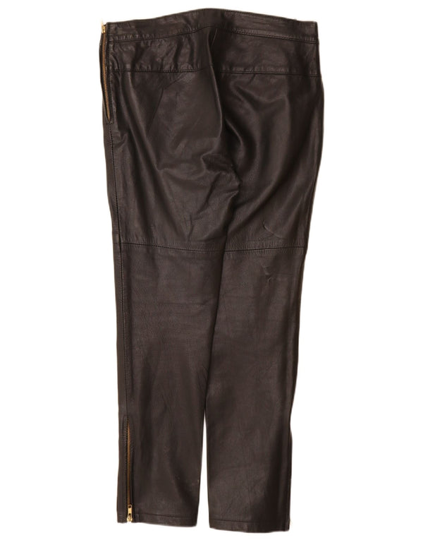 Calças de couro finas femininas vintage grandes W30 L28 couro preto