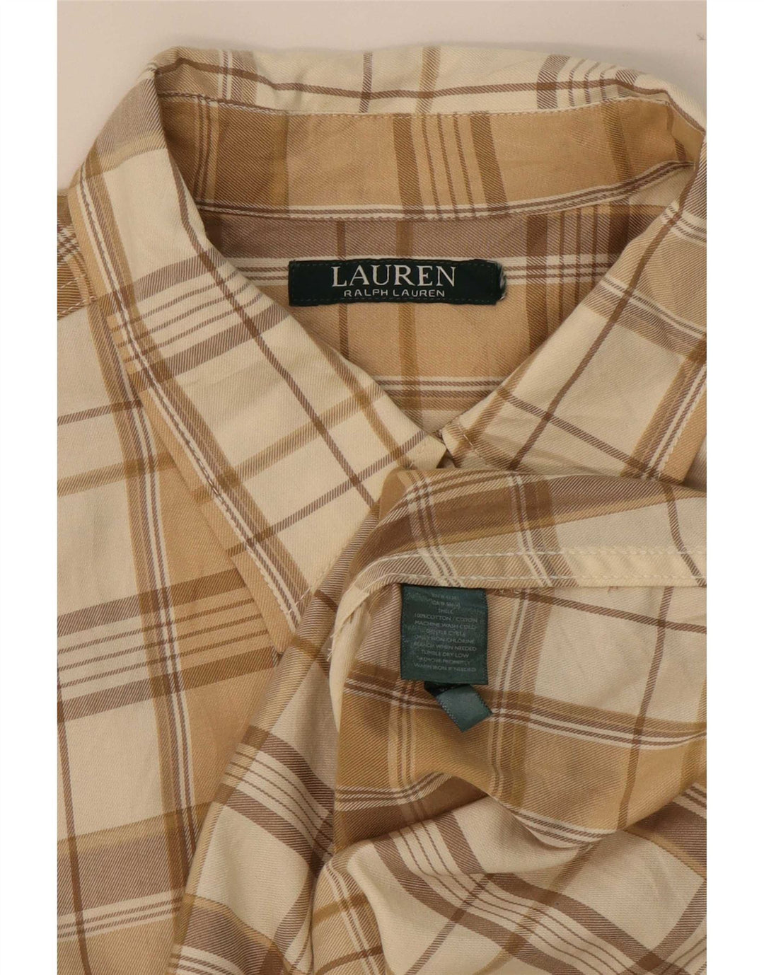 Camisa masculina de flanela Ralph Lauren de algodão xadrez bege médio