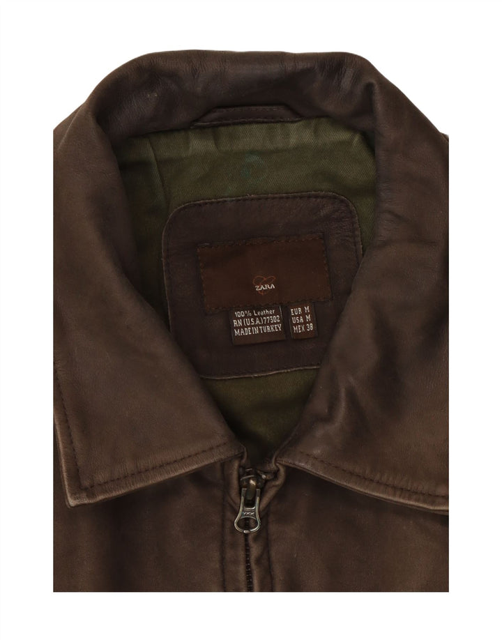 Jaqueta de couro masculina Zara UK 38 couro marrom médio