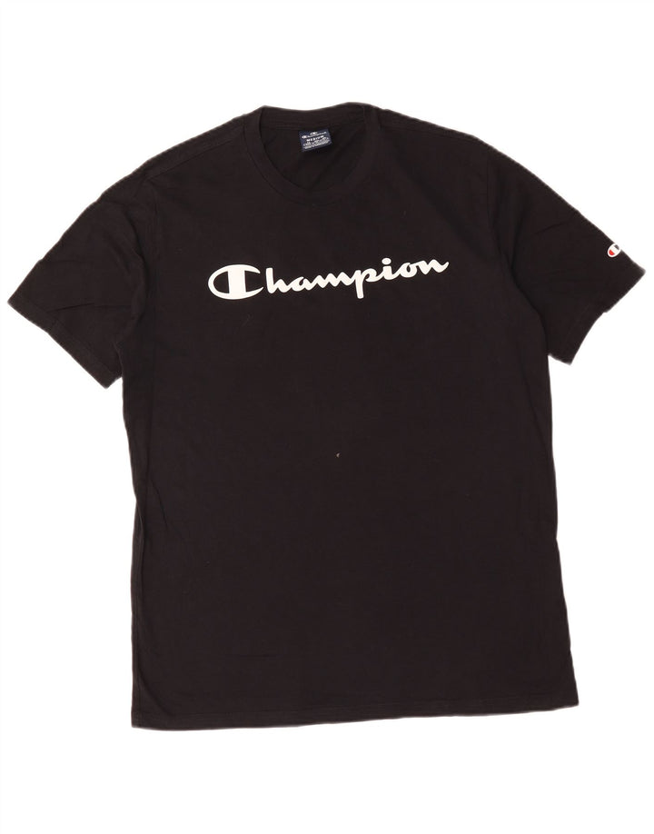 Camiseta gráfica masculina Champion de algodão preto médio