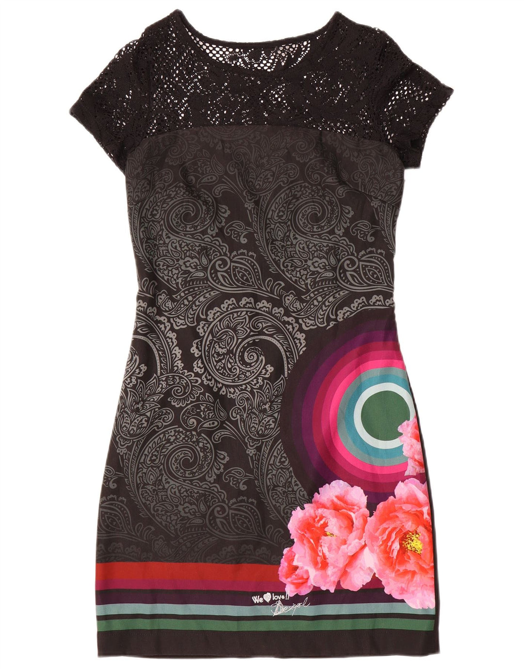 Vestido feminino Desigual com bainha gráfica EU 38 médio preto floral