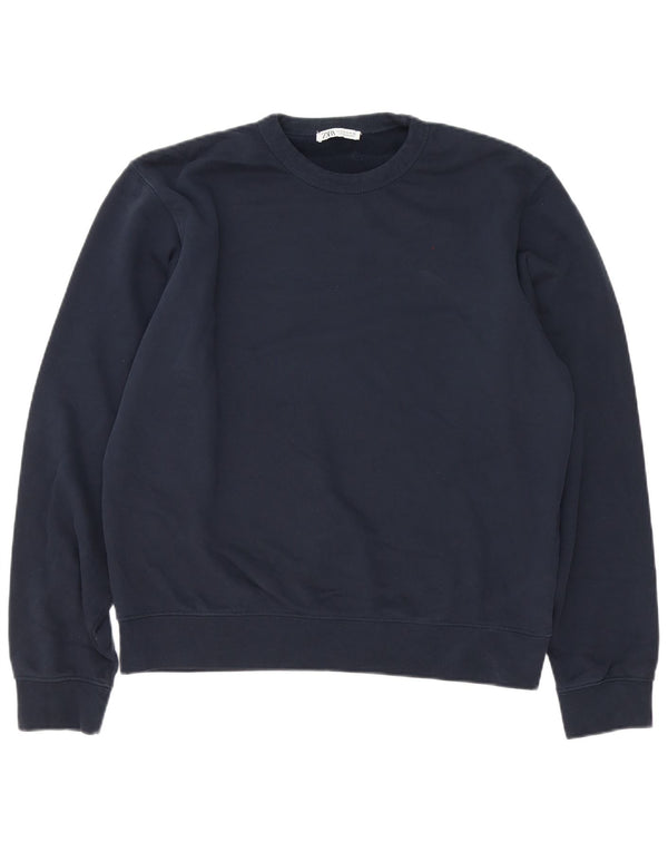 Zara moletom feminino oversized jumper UK 14 médio azul marinho algodão