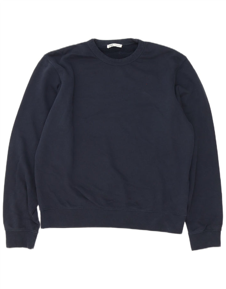 Zara moletom feminino oversized jumper UK 14 médio azul marinho algodão