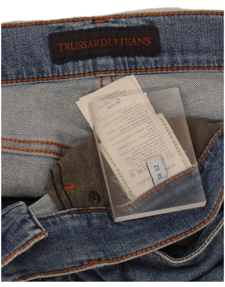 TRUSSARDI Calça jeans reta masculina recortada W38 L27 algodão azul