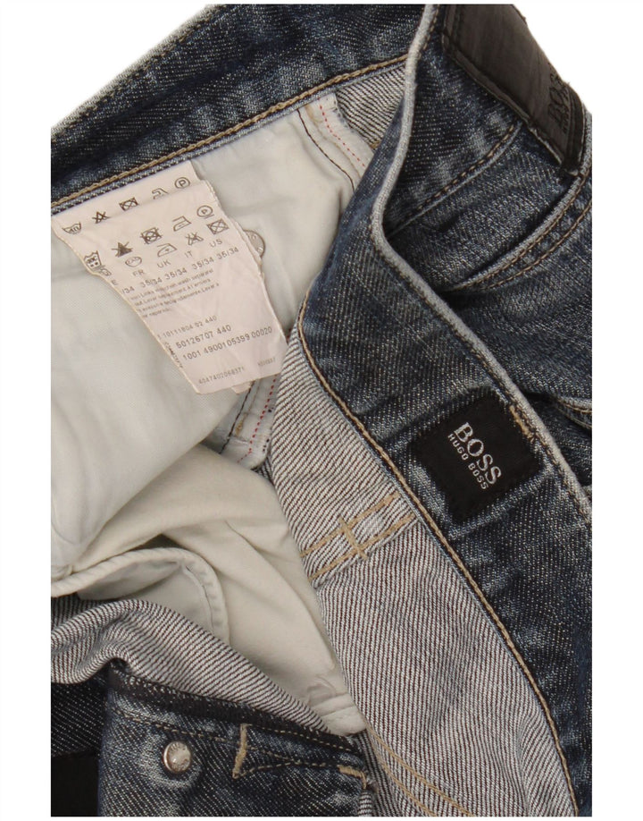 Hugo Boss Mens Straight Jeans W35 L34 Azul Algodão