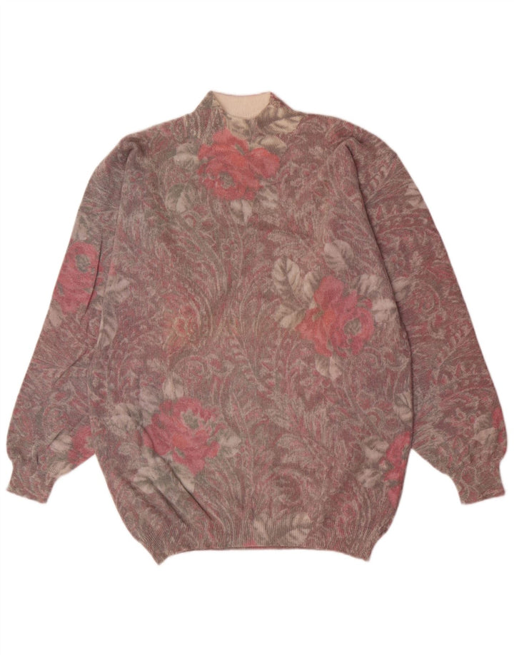 Suéter feminino vintage com gola tartaruga Reino Unido 12 médio multicolorido retrô