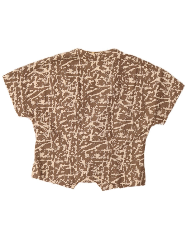 Blusa feminina vintage com estampa abstrata de manga curta Reino Unido 16 grande marrom