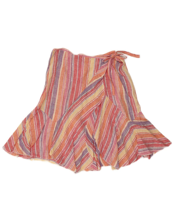 Saia feminina Max Mara UK 10 pequena W27 linho listrado multicolorido