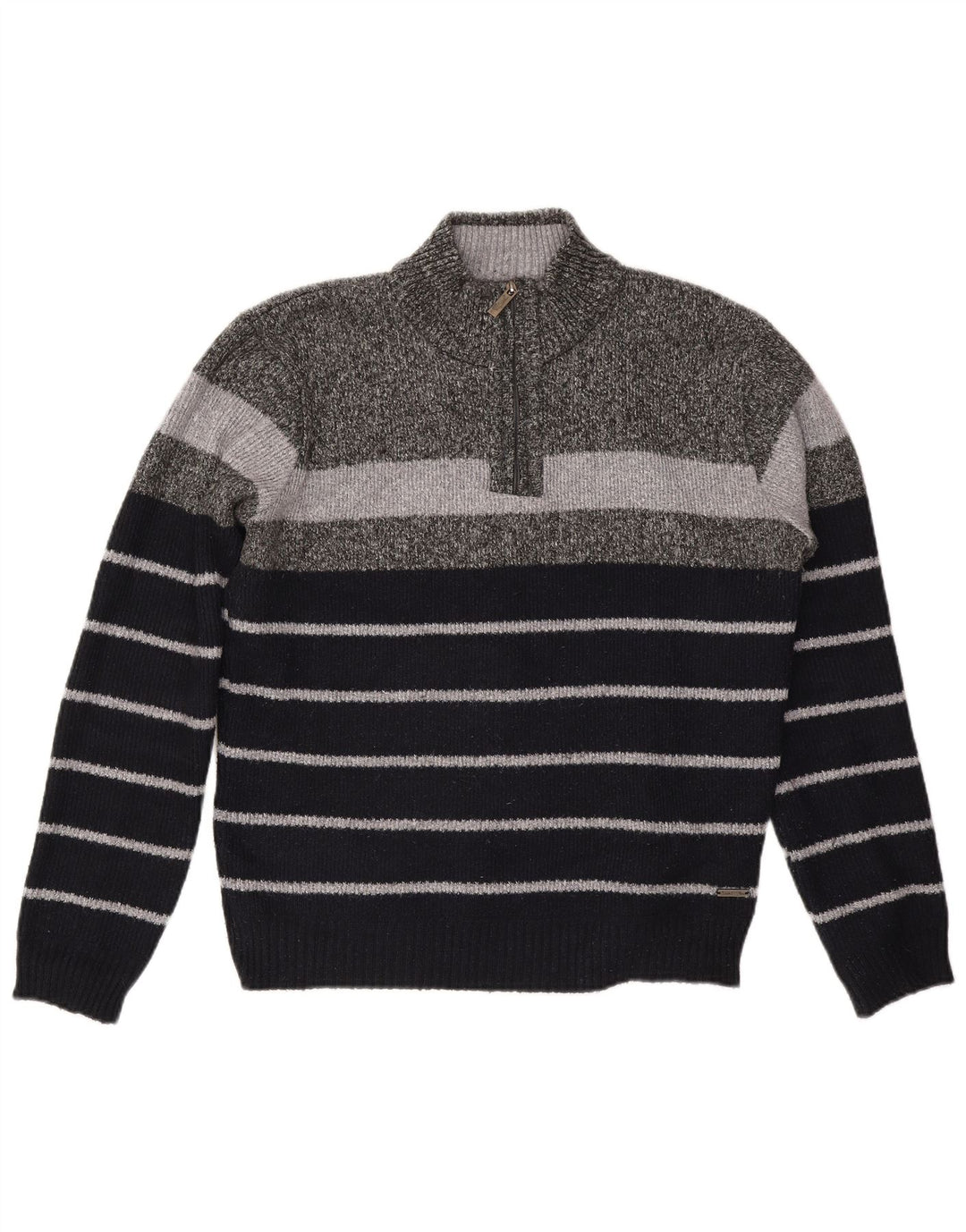 Suéter masculino Pierre Cardin com zíper e gola XL poliéster listrado cinza