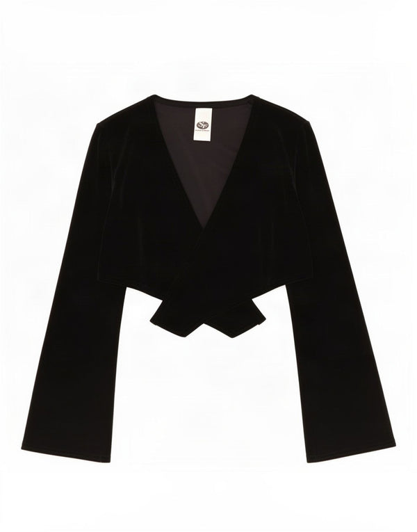 Bolero de veludo feminino vintage Top UK 10 poliéster preto pequeno