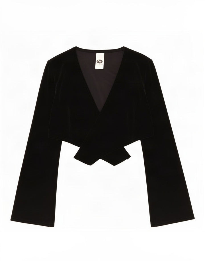 Bolero de veludo feminino vintage Top UK 10 poliéster preto pequeno