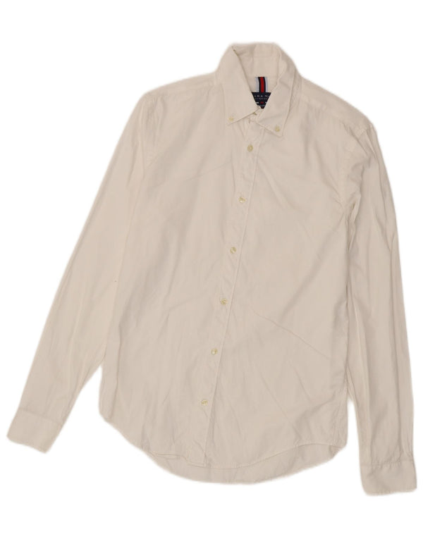 Camisa masculina Zara Slim Fit pequena de algodão branco