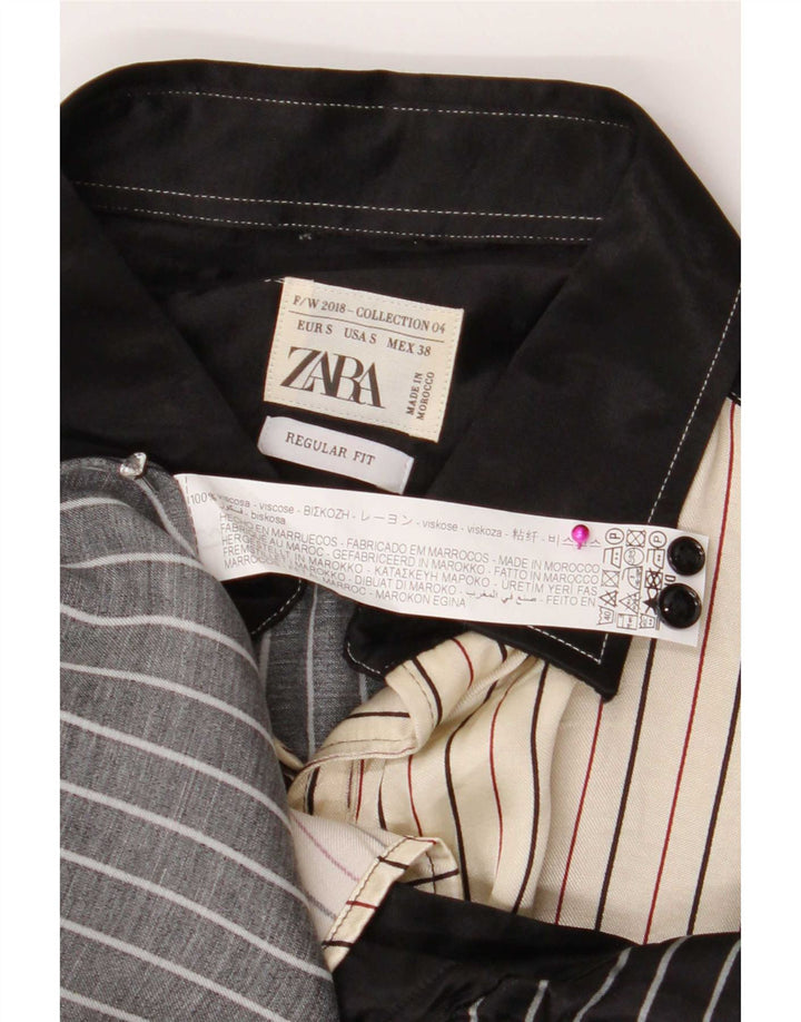 Camisa masculina Zara Regular Fit pequena viscose listrada preta
