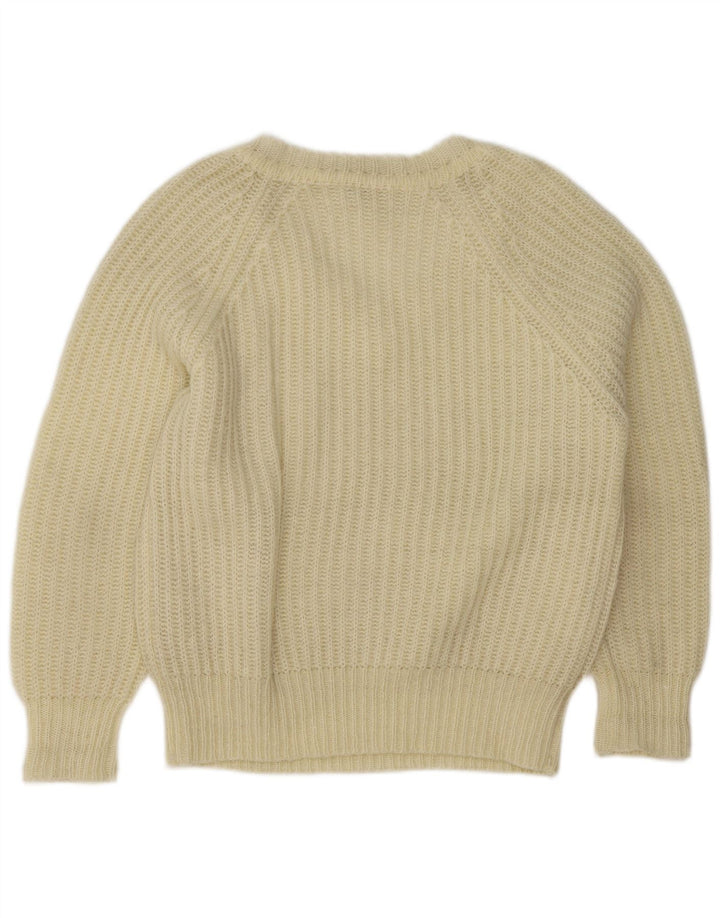 Suéter feminino vintage com decote em V UE 38 médio off white acrílico