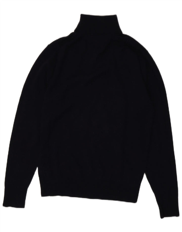 Suéter masculino TOMMY HILFIGER com zíper e gola grande em lã de cordeiro azul marinho