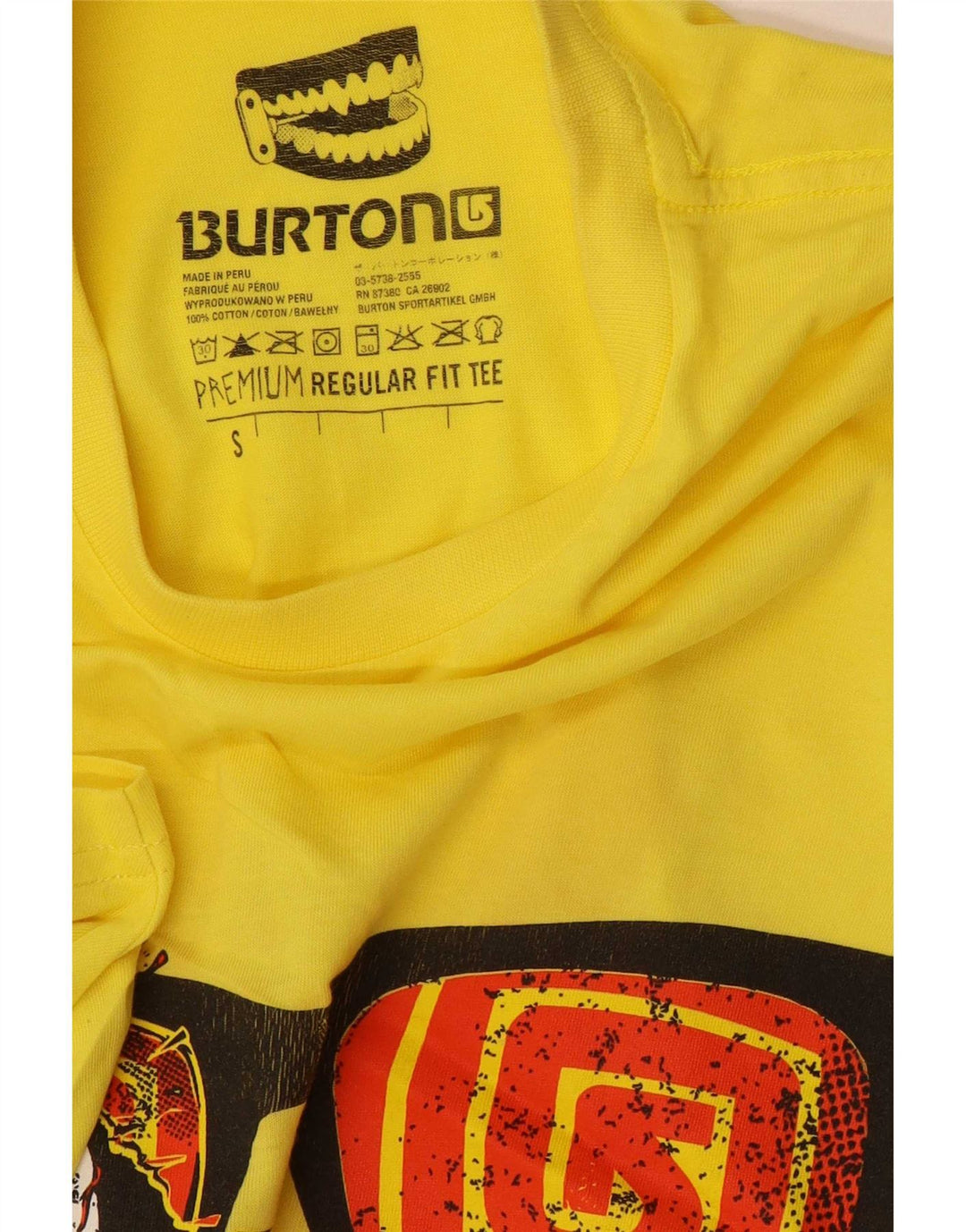 Burton Camiseta masculina gráfica top pequeno algodão amarelo