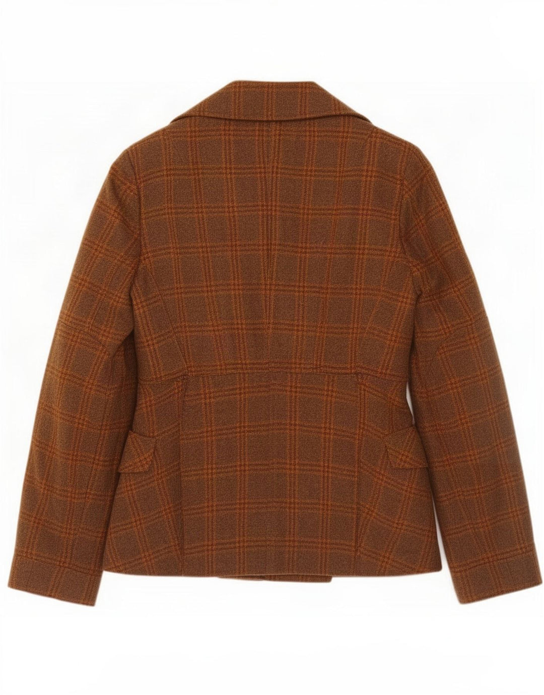Jaqueta blazer feminina Stefanel com peito duplo Reino Unido 10 pequena lã xadrez marrom