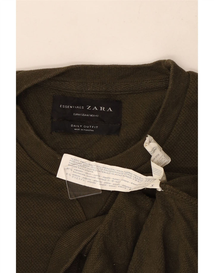 Zara Suéter masculino com gola redonda e algodão cáqui médio