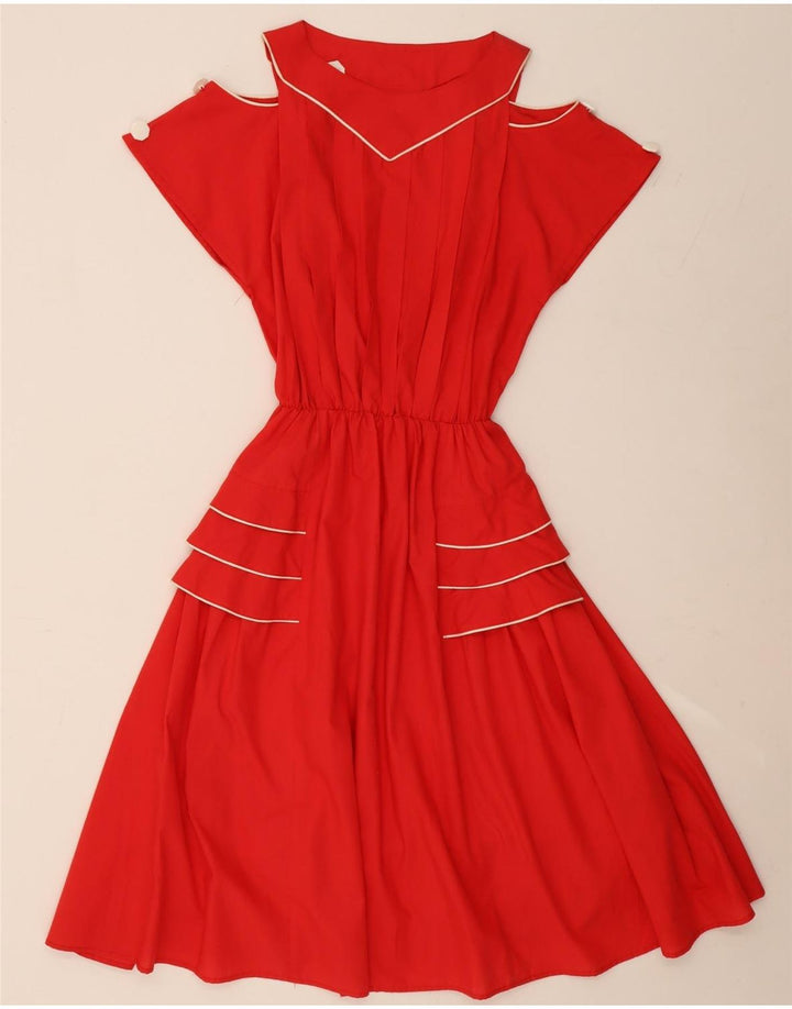 Vestido feminino vintage sem ombros Reino Unido 14 viscose vermelha média