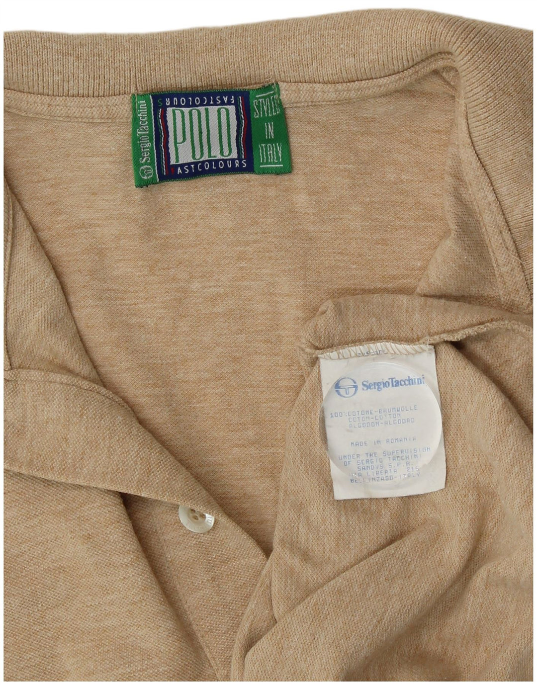 Camisa polo masculina Sergio Tacchini algodão manchado bege médio