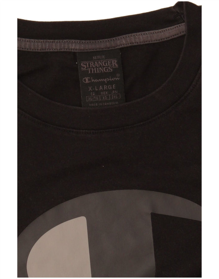 Campeão Mens Stranger Things Graphic Camiseta Top XL Preto