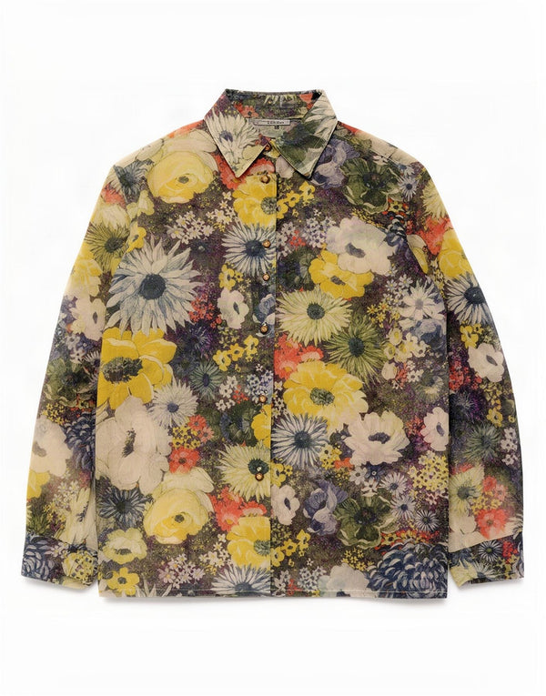 Blusa feminina vintage UK 16 grande floral multicolorida