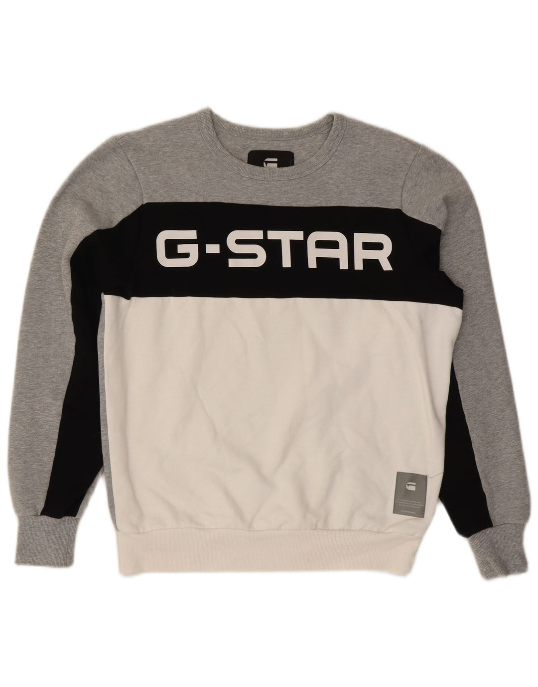 Suéter gráfico masculino G-STAR com bloco colorido cinza médio poliéster