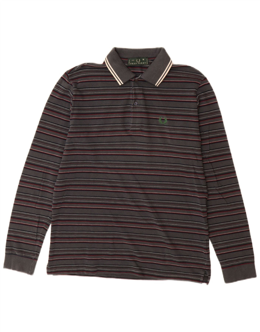 Camisa polo masculina de manga comprida FRED PERRY algodão listrado cinza médio