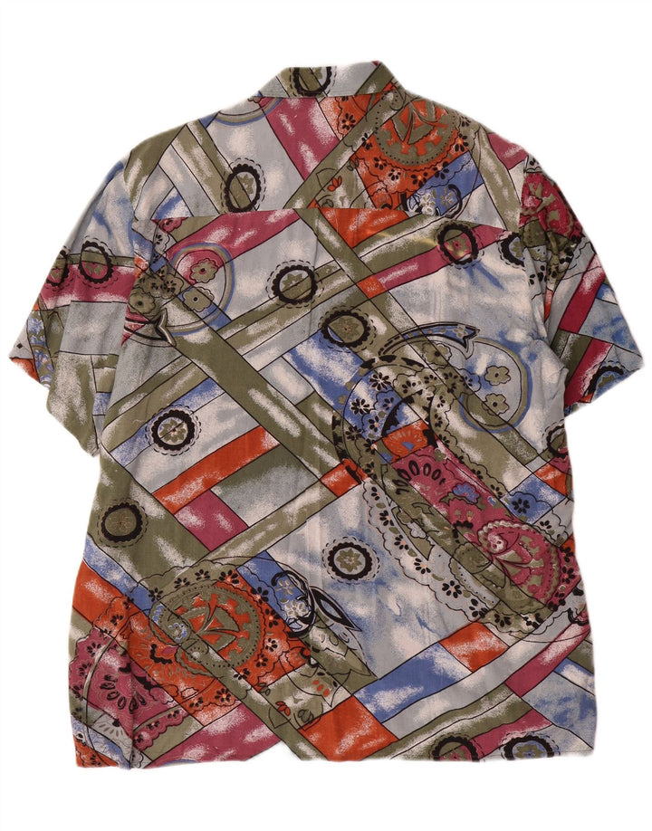 Camisa masculina vintage de manga curta grande Paisley multicolorido