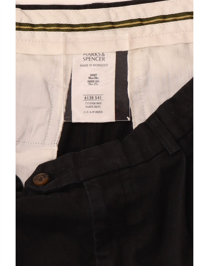 Calça masculina Marks & Spencer com pegged terno W34 L31 algodão preto