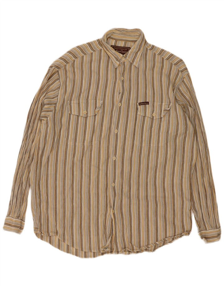 Camisa masculina Marlboro Classics grande algodão listrado marrom