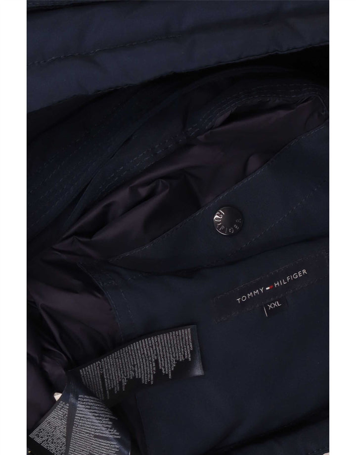Jaqueta masculina acolchoada com capuz Tommy Hilfiger Reino Unido 44 2XL poliéster azul marinho